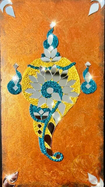 Glittering Shell - textured relief, clay & glass, 5"×9" - © Gold Zen Art