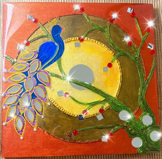 Peacock on a branch 6"x6" - Party Favor (Commissioned art)